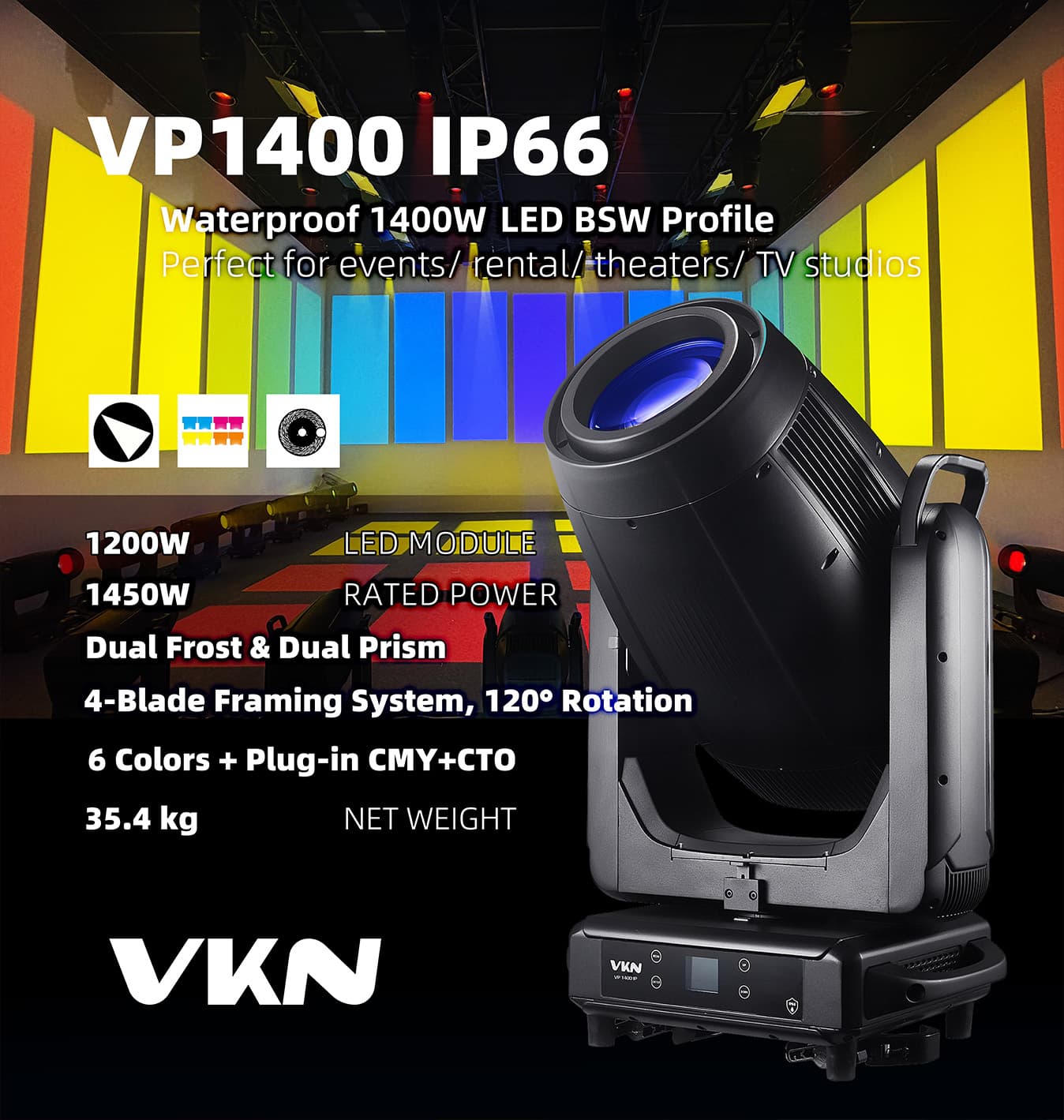 VP1400 IP66｜IP66 High-Output 4-in-1 LED Profile Moving Head